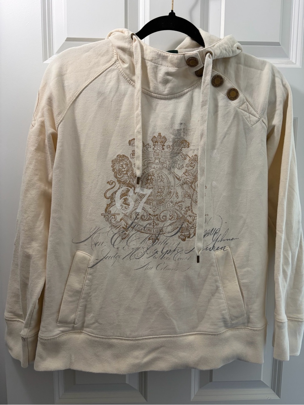 Ralph Lauren Cream Hooded Pullover with Crest Graphic